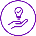 A purple icon with a light bulb in the middle of it.