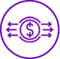 A purple dollar sign in the middle of a circle.